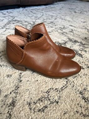 crown & ivy Tan Scalloped Leather Ankle Booties